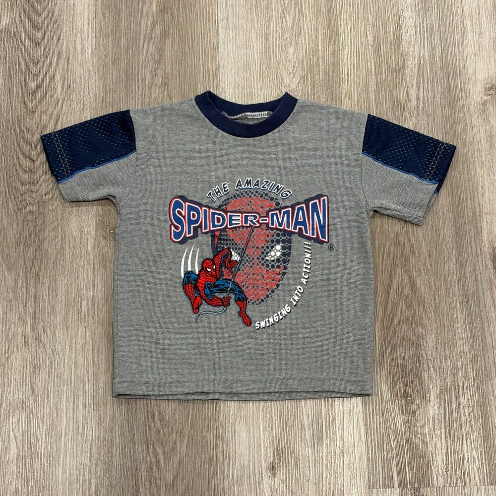 RARE Vintage 00s Y2K The Amazing Spiderman Tee T-Shirt Youth Large Grey Blue